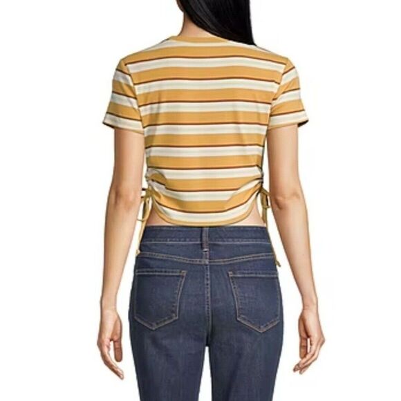 Arizona Crop Top Stripe Round Neck T-Shirt - Gold Multi Stripe - Juniors XL - Picture 3 of 7